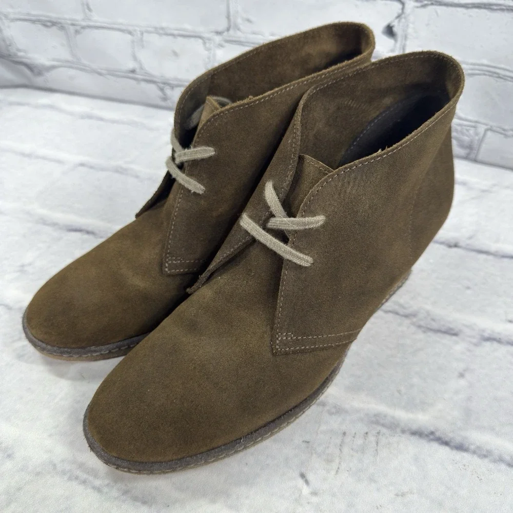 J.Crew‎ Boots Women's 11 MacAlister Suede Wedge Olive Casual Lace Up 28671